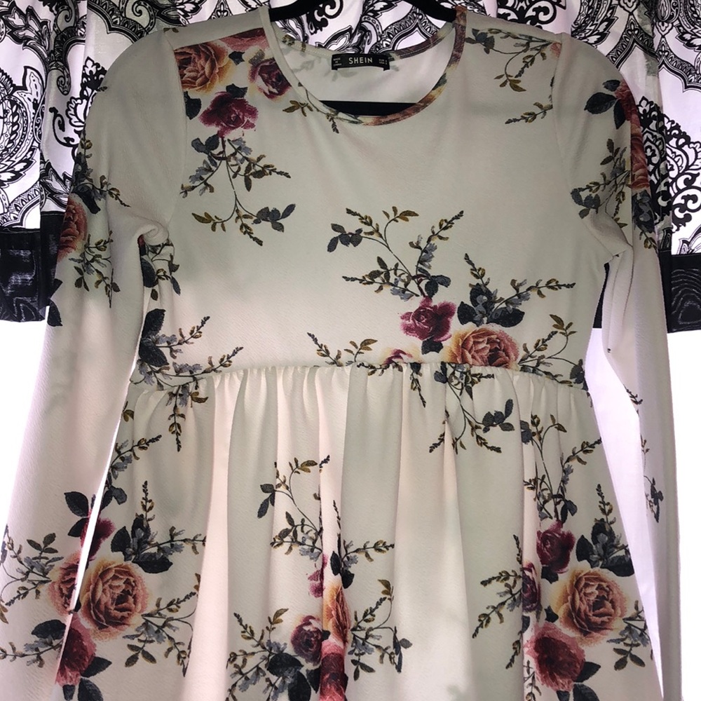 floral long sleeve mini dress